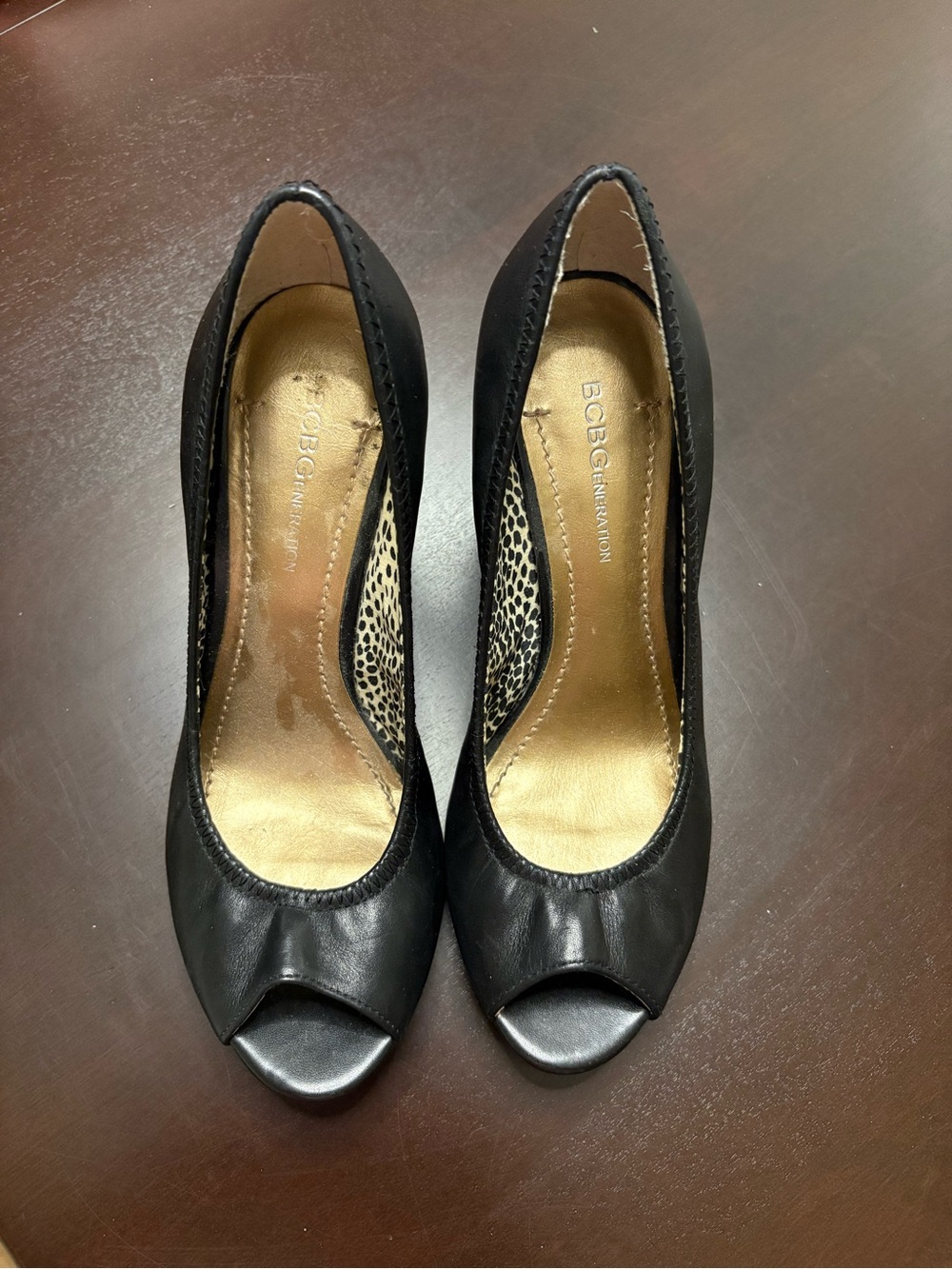 BCBGeneration Black Peep-Toe Leather Heels